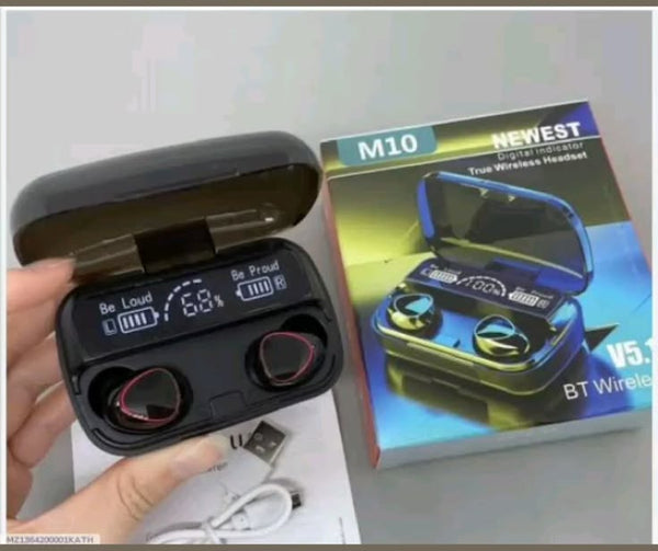 M10 Airbuds Wireless Bluetooth Earbuds | Deep Bass, Clear Calls & Charging Case