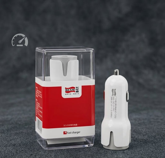 Scud C202 2.1A Dual USB Fast Car Charger – High-Speed Car Charging Adapter for Smartphones, GPS & USB Devices