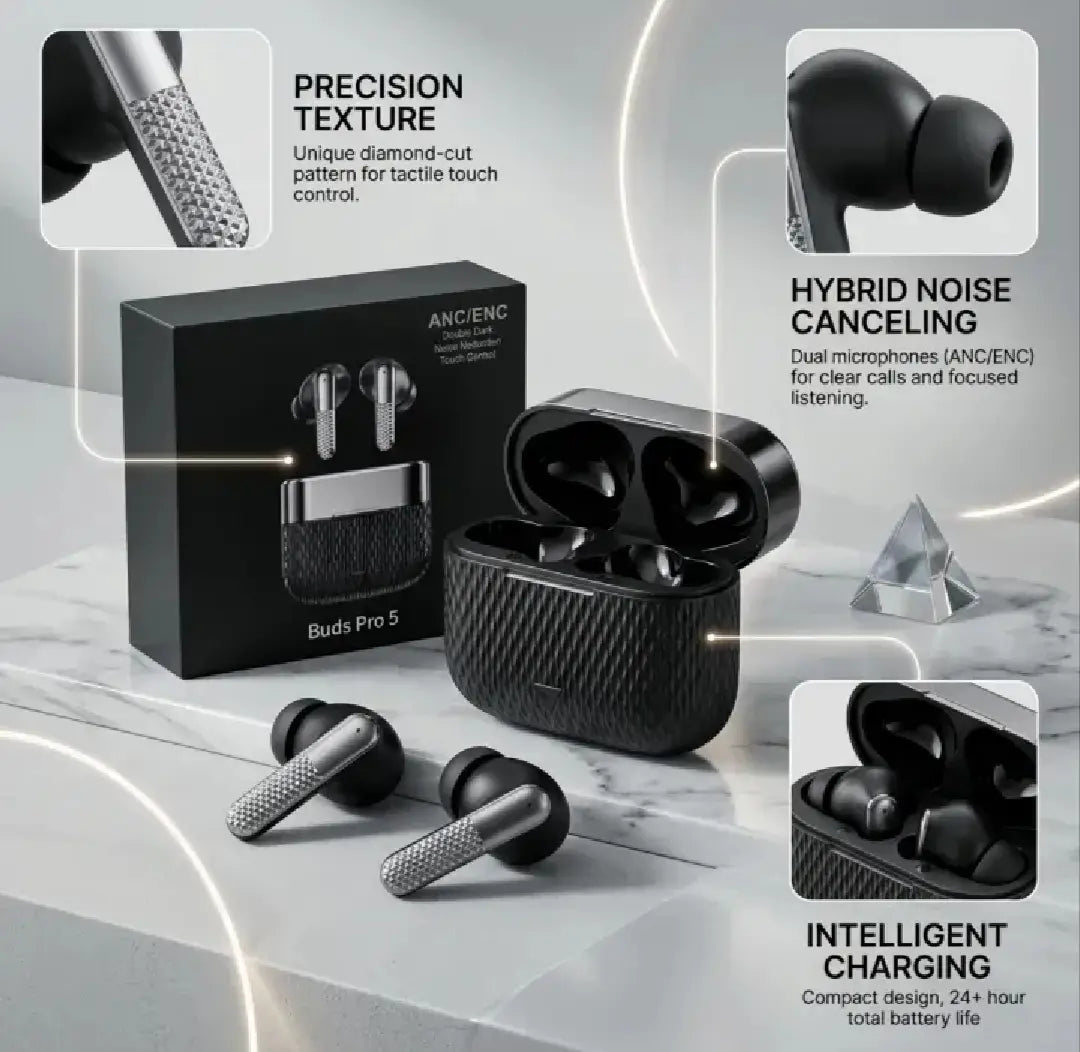 Buds Pro 5 TWS Wireless Bluetooth Earbuds – Touch Control, HD Stereo Sound
