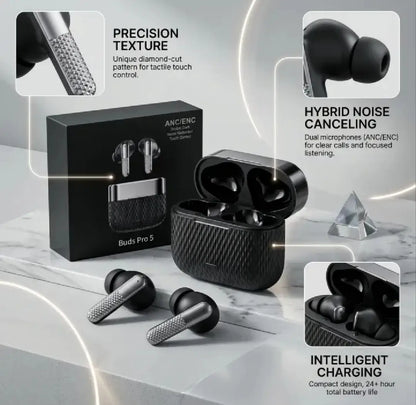 Buds Pro 5 TWS Wireless Bluetooth Earbuds – Touch Control, HD Stereo Sound