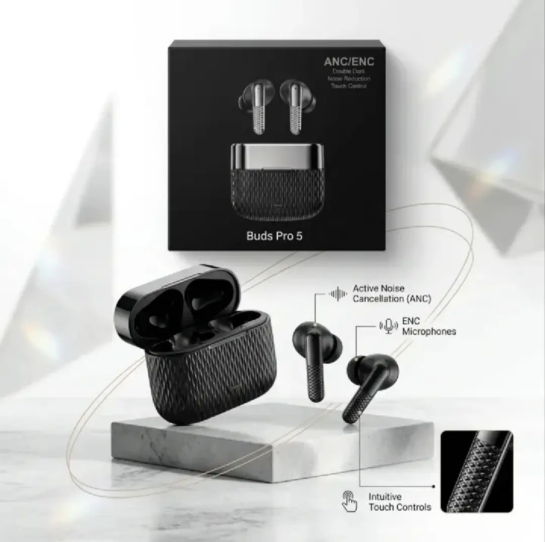 Buds Pro 5 TWS Wireless Bluetooth Earbuds – Touch Control, HD Stereo Sound